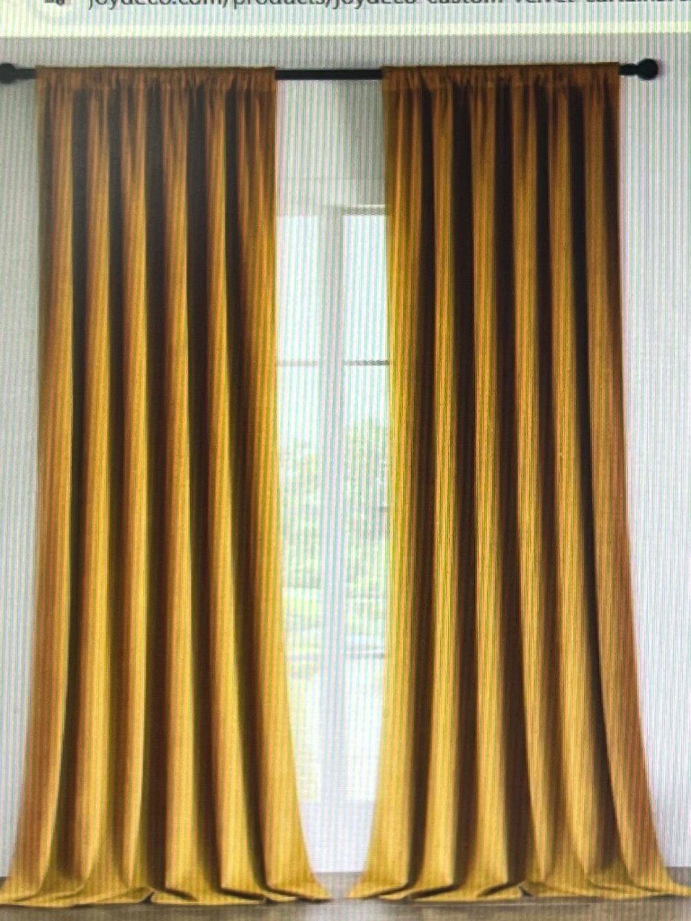 Two Sets of Gold Velvet Curtains (4 Panels 98" Long x 51" Wide  (8'1.7"x 4'1/4")